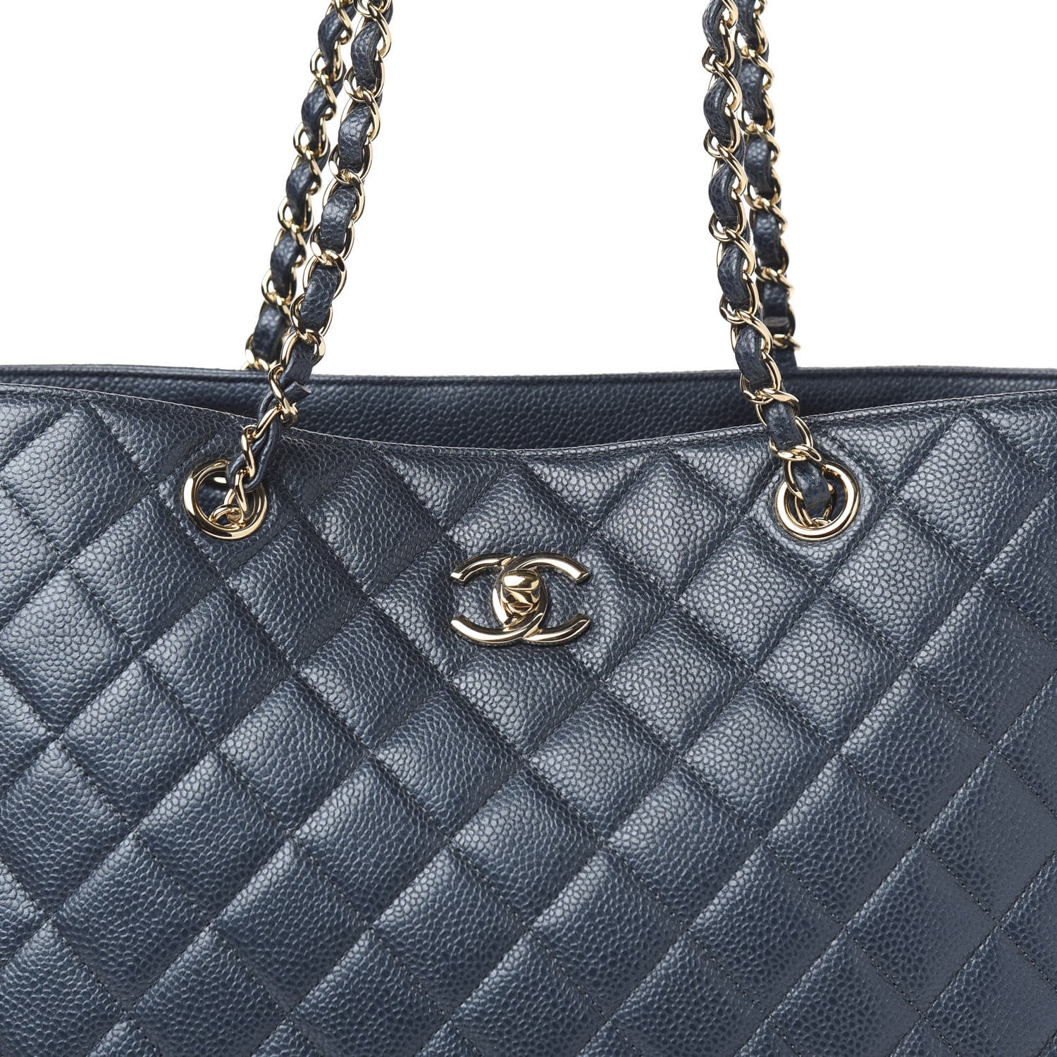 Chanel Metallic Caviar Quilted Large Classic Shopping Tote Dark Blue 9 of 9