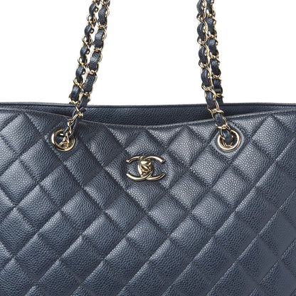 Chanel Metallic Caviar Quilted Large Classic Shopping Tote Dark Blue 9 of 9