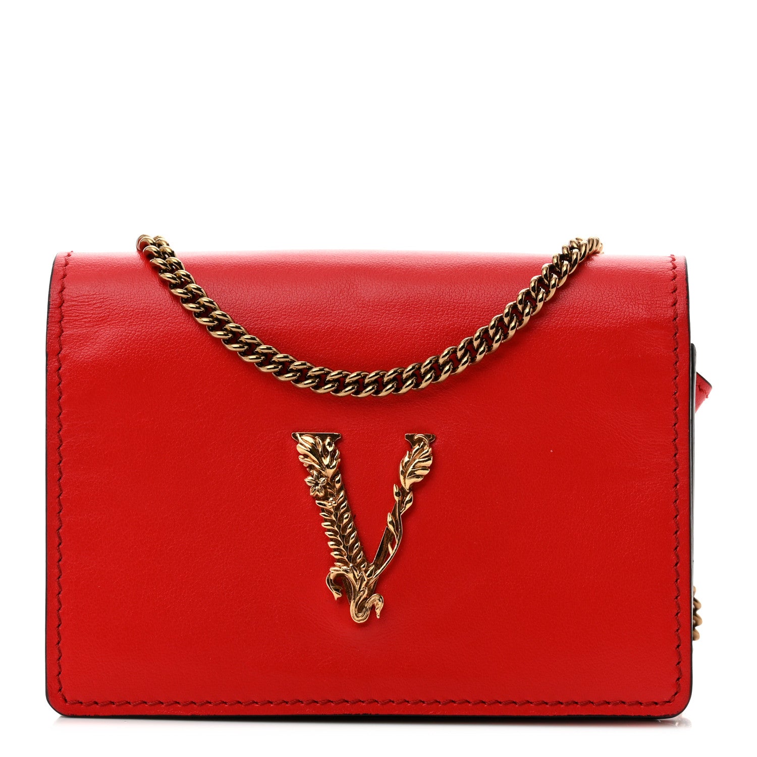 Versace Vitello Mini Virtus Chain Clutch Red 1 of 8