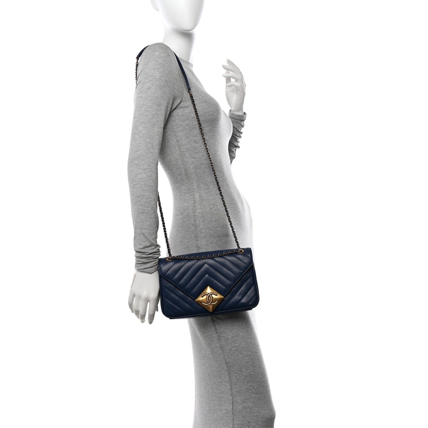 Chanel Lambskin Chevron Quilted Small Pyramid CC Flap Navy 2 of 10