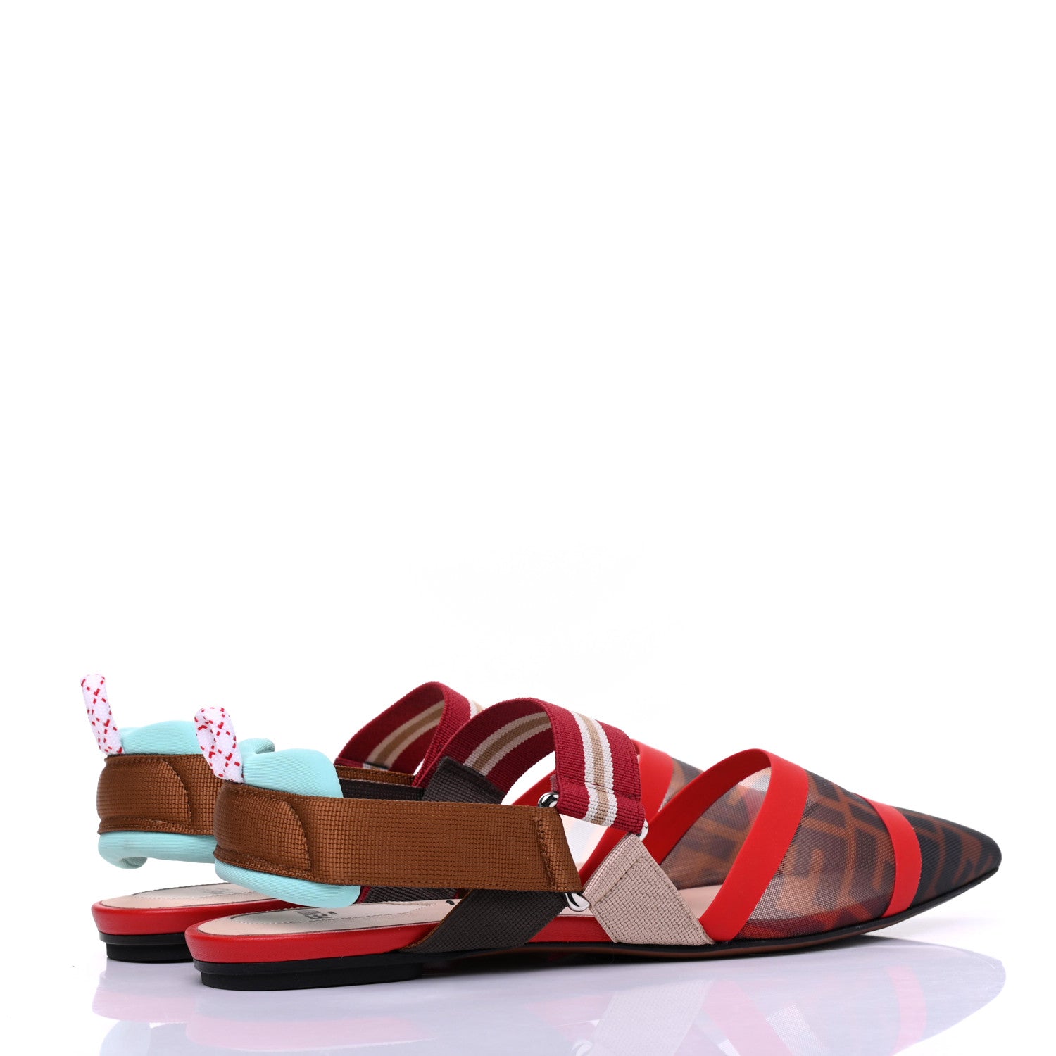 Fendi Technical Mesh FF Colibri Slingback Ballerina Flats 39 Tobacco Moro Cipria Papavero 4 of 8