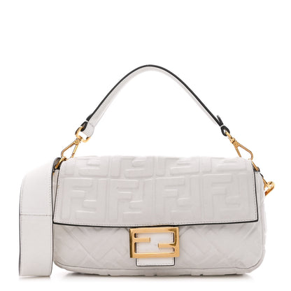 Fendi Nappa FF 1974 Embossed Baguette White 1 of 23