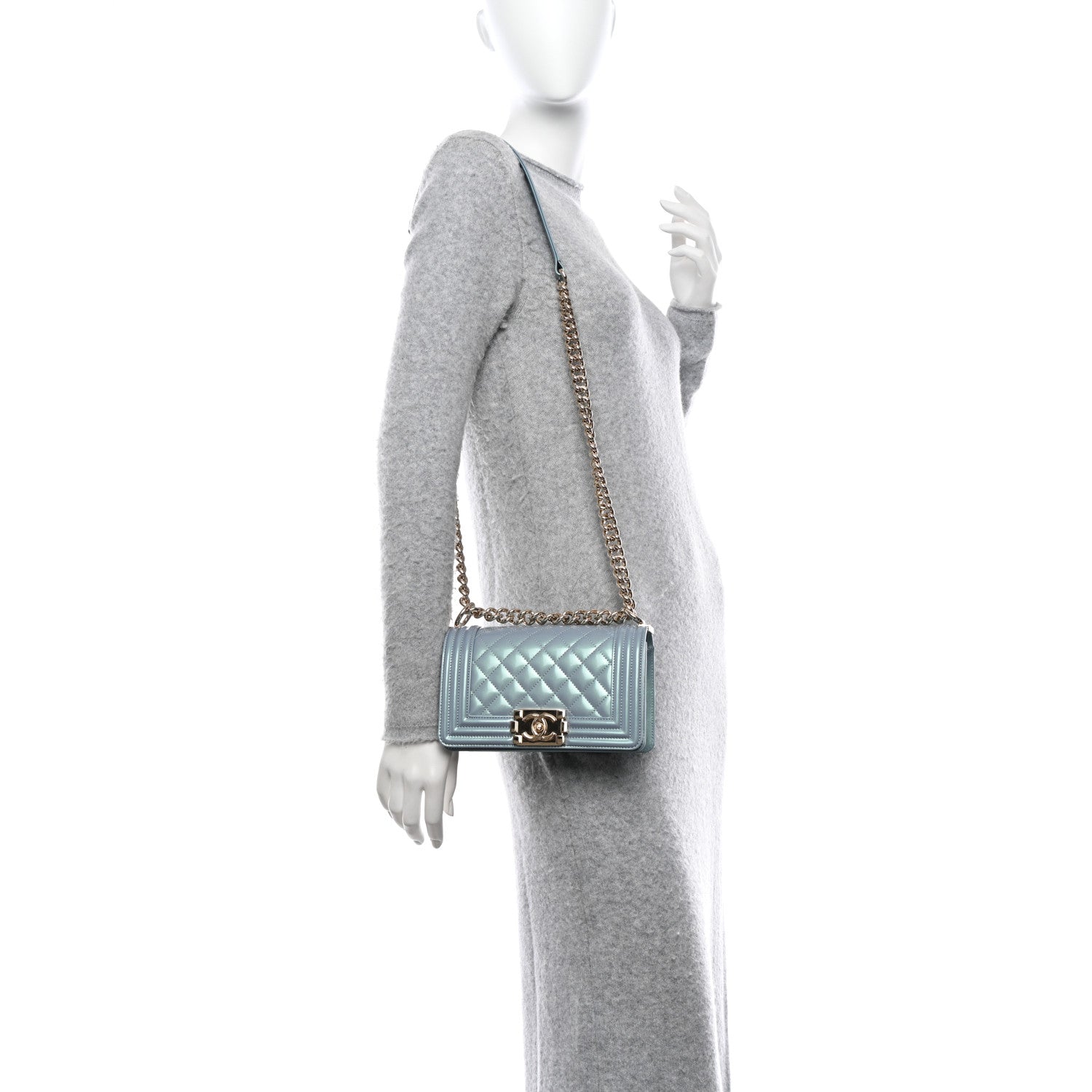 Chanel Iridescent Glazed Calfskin Quilted Small Boy Flap Light Blue 2 of 12