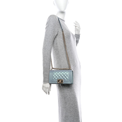 Chanel Iridescent Glazed Calfskin Quilted Small Boy Flap Light Blue 2 of 12