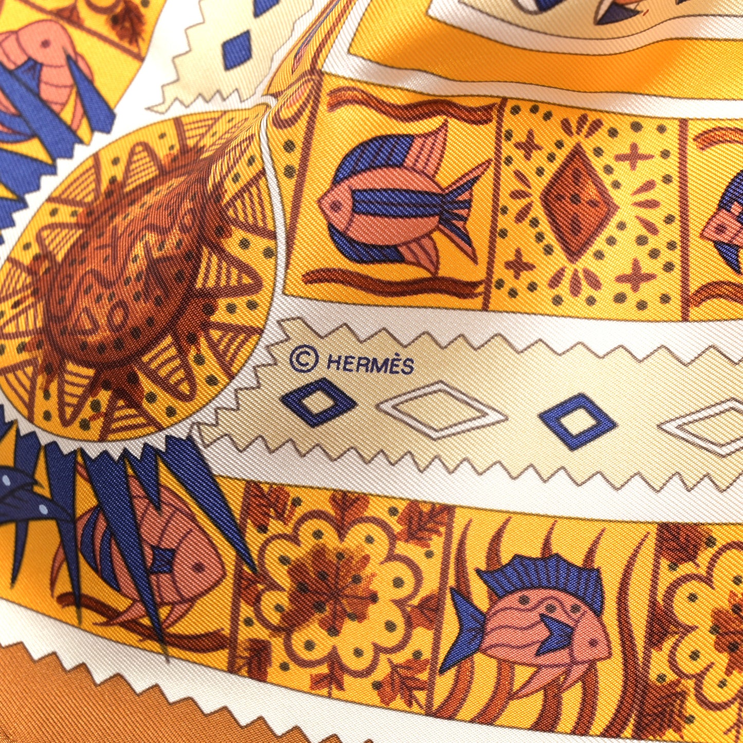 Silk Ors Bleus D’Afrique Scarf 90 Caramel Jaune D'Or Cannelle