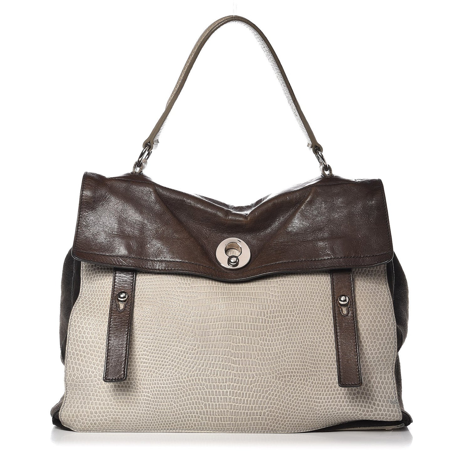 Suede Calfskin Crocodile Embossed Muse Two Brown
