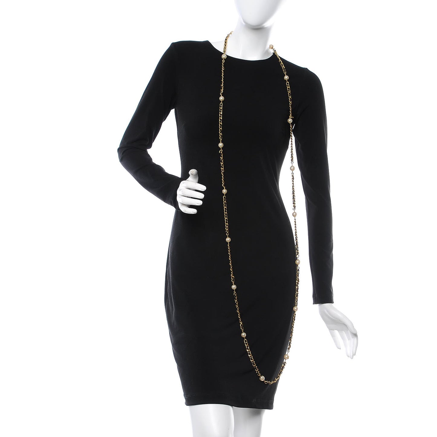 Lambskin Pearl Chain Necklace Black Gold