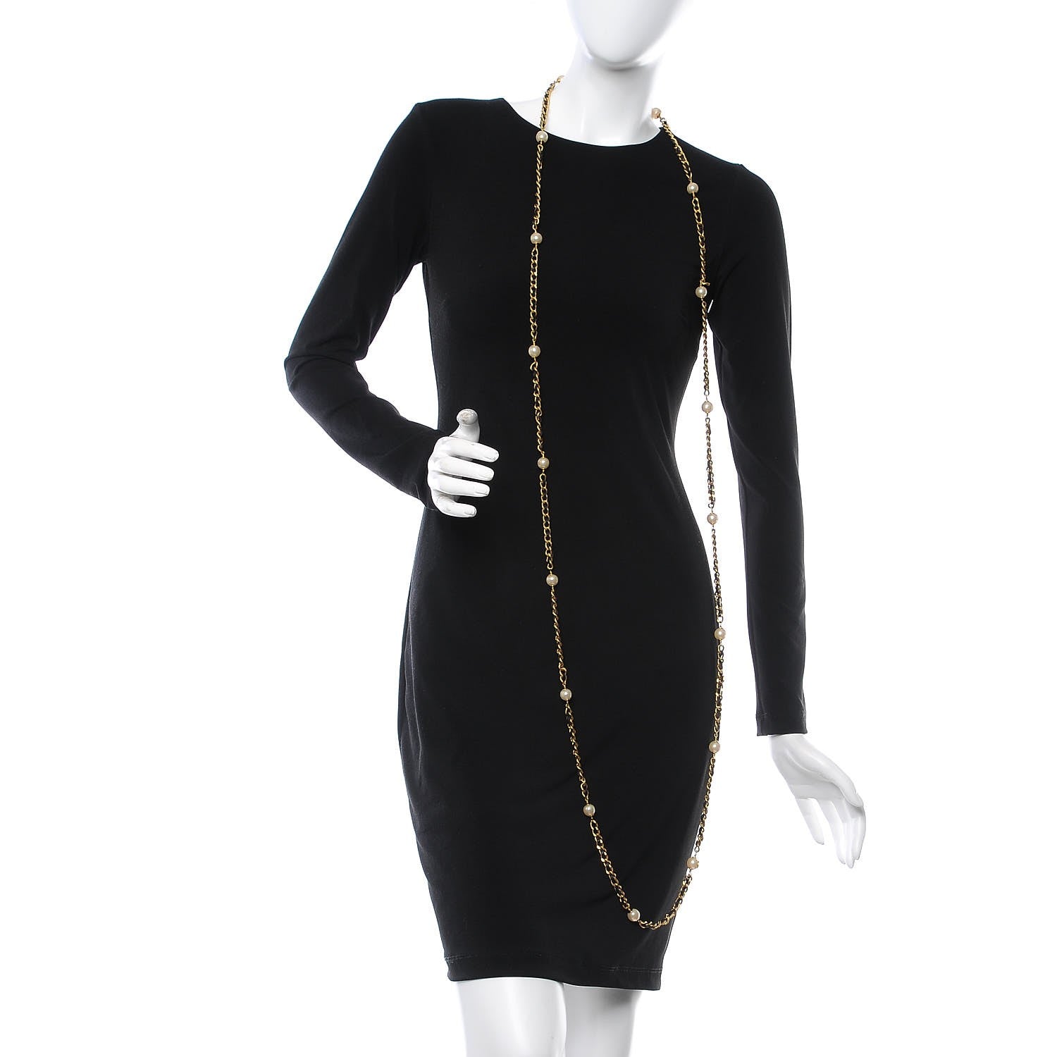 Chanel Lambskin Pearl Chain Necklace Black Gold 2 of 5