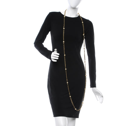 Chanel Lambskin Pearl Chain Necklace Black Gold 2 of 5