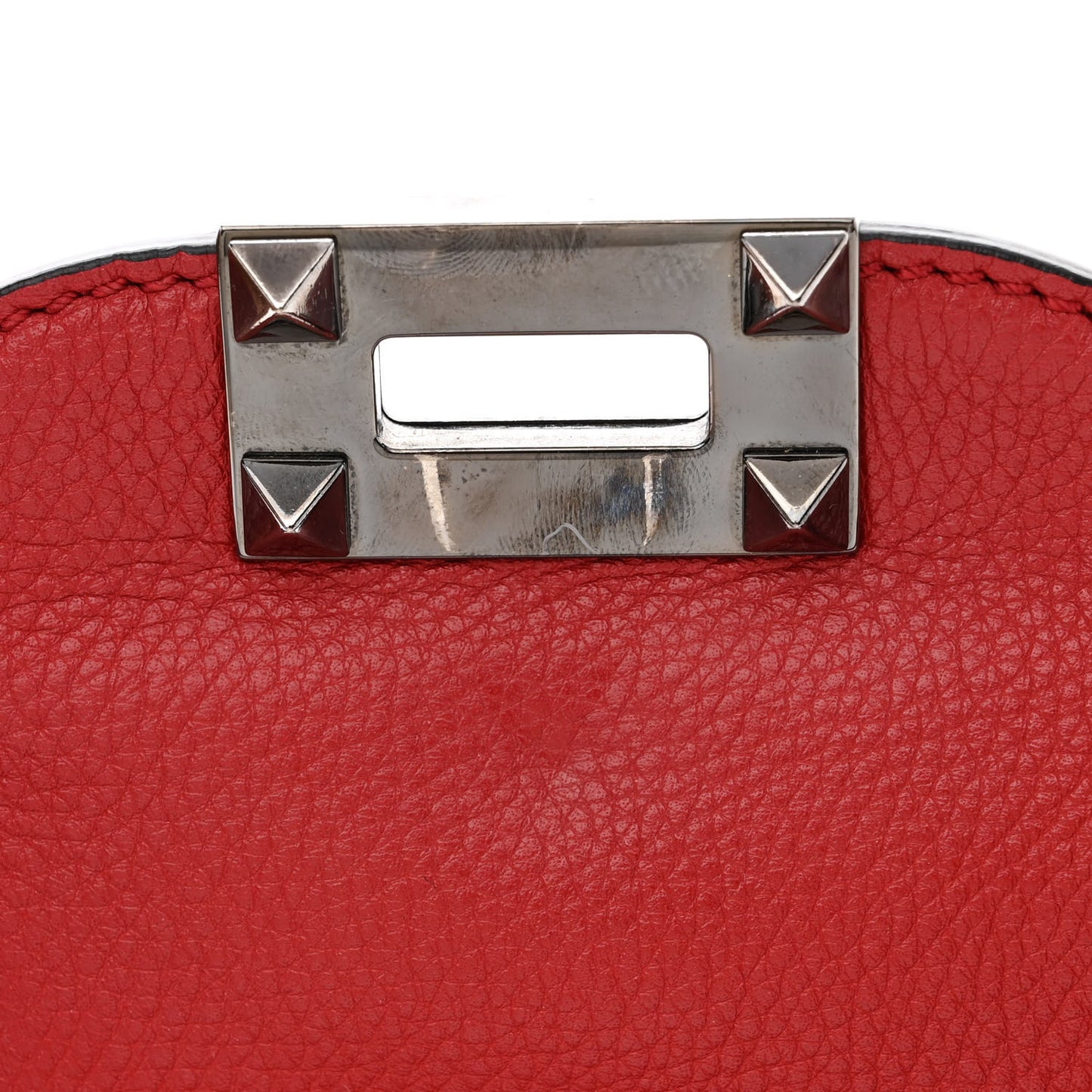 Pebbled Calfskin Small Rockstud Double Handle Tote Red