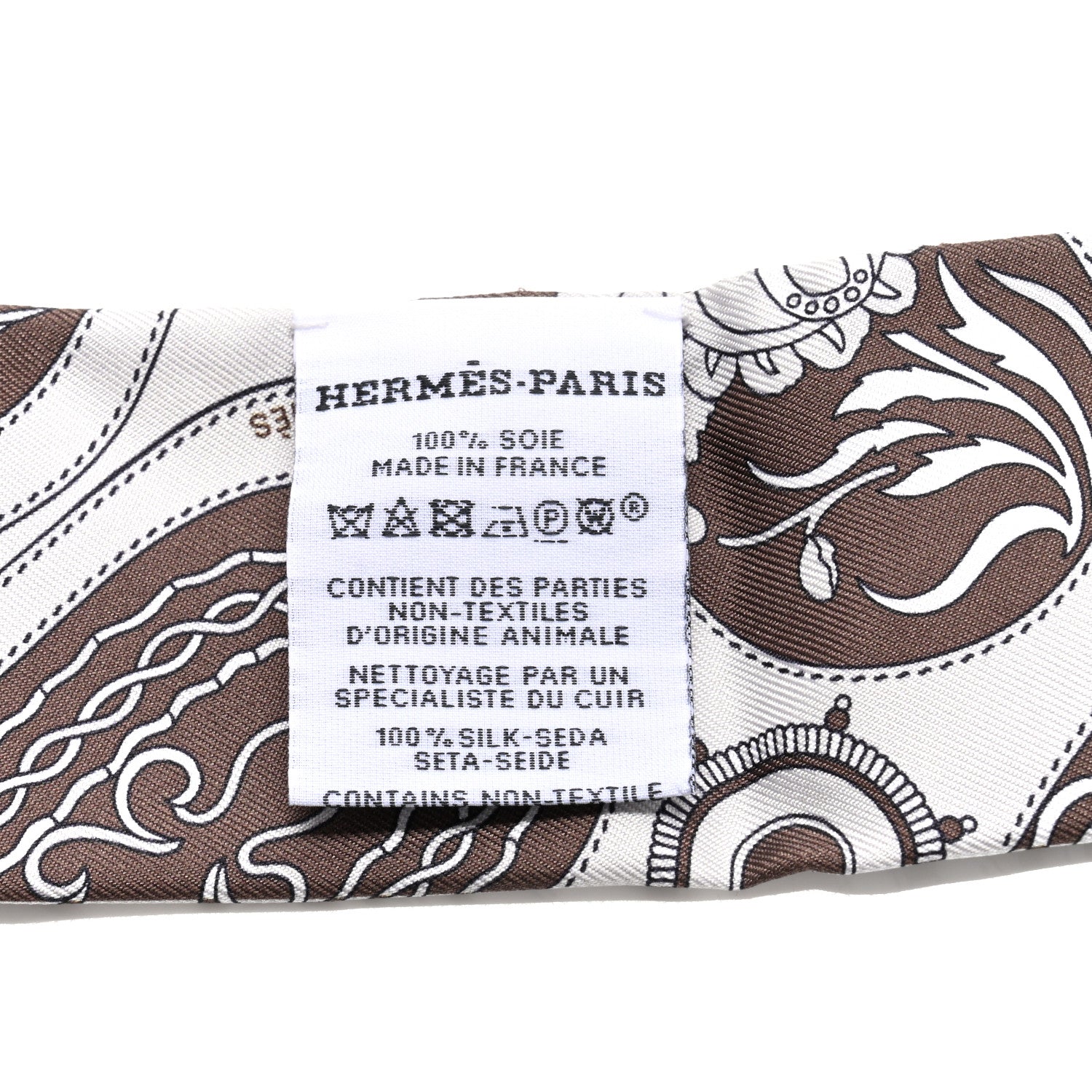 Hermes Silk Festival Des Amazones Bandana Fringed Twilly Craie Brun 3 of 5