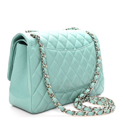 Chanel Caviar Quilted Jumbo Double Flap Light Green 3 of 10