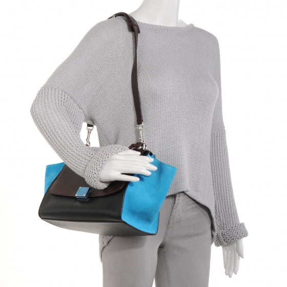 Celine Calfskin and Suede Small Tri-Color Trapeze Turquoise 2 of 8