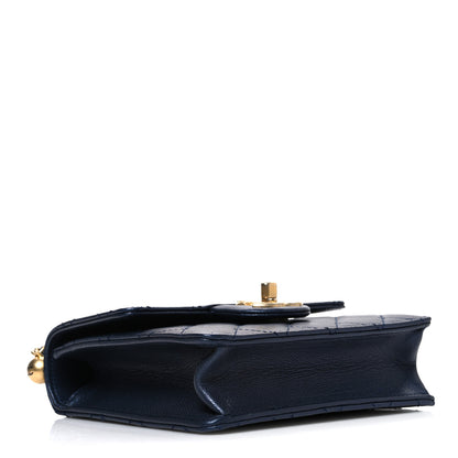 Chanel Iridescent Lambskin Quilted Chic Pearls Flap Navy Blue 4 of 10