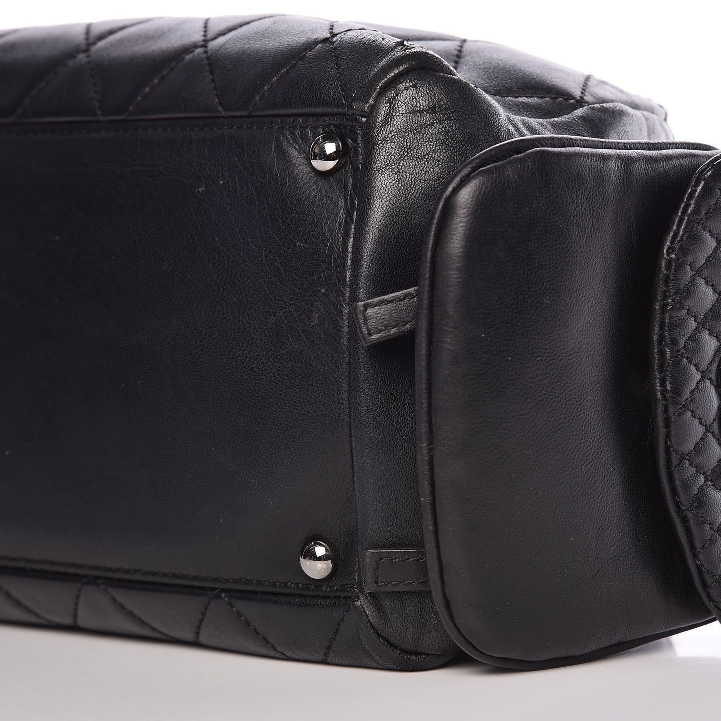 Lambskin Quilted Multipocket Bowling Bag Black