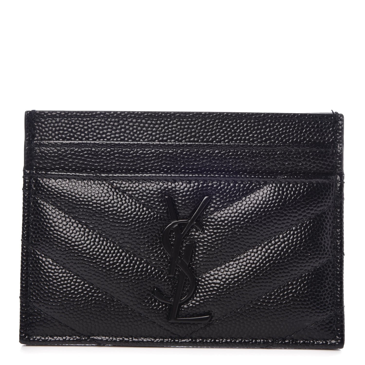 Saint Laurent Grain De Poudre Matelasse Chevron Monogram Credit Card Case Black 1 of 8
