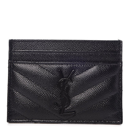 Saint Laurent Grain De Poudre Matelasse Chevron Monogram Credit Card Case Black 1 of 8