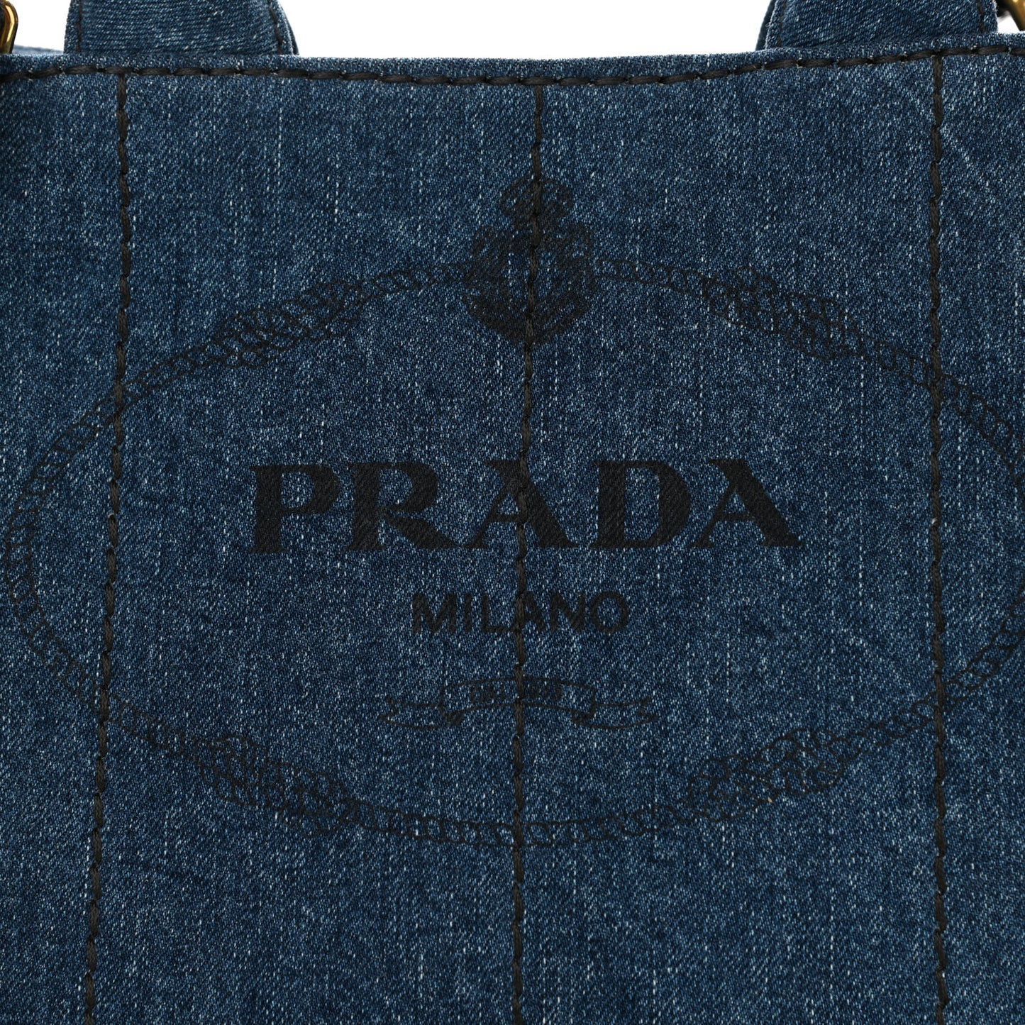 Denim Small Logo Tote Bleu