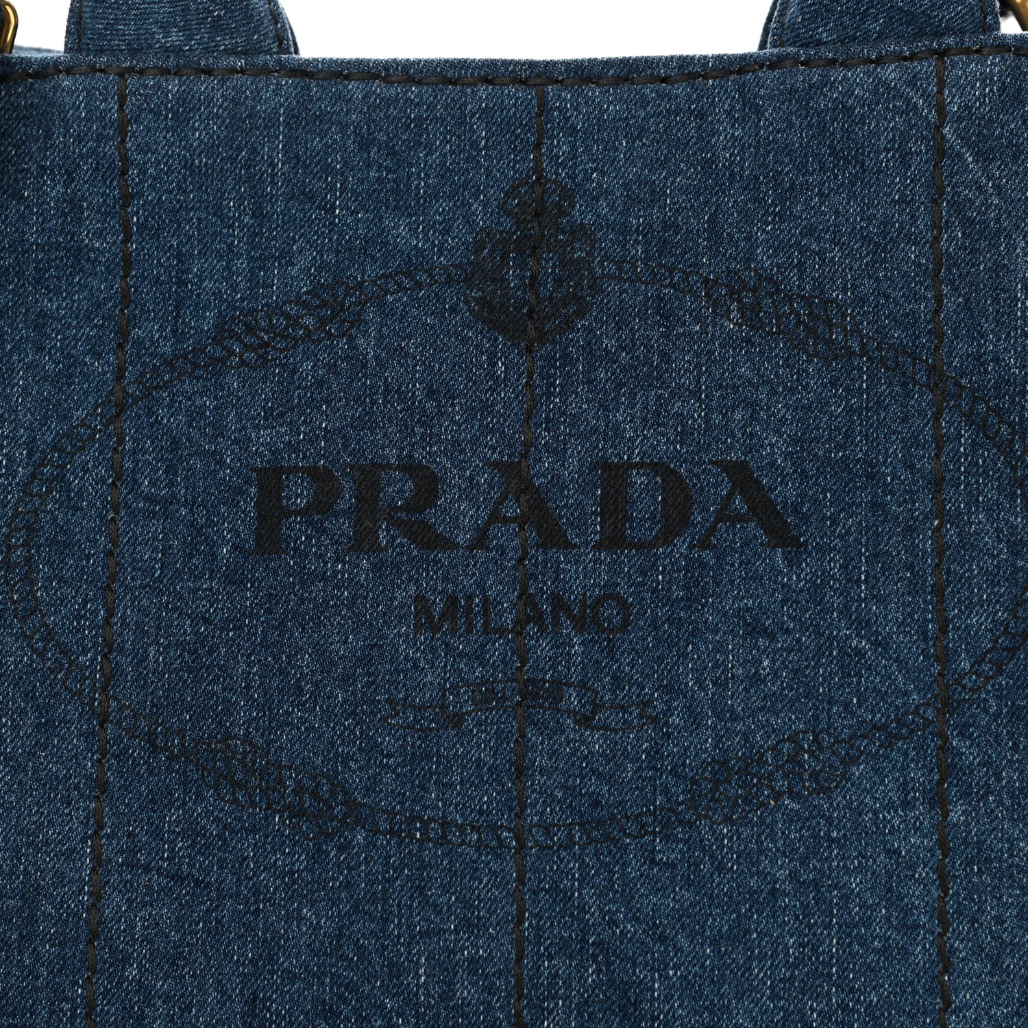 Prada Denim Small Logo Tote Bleu 10 of 14