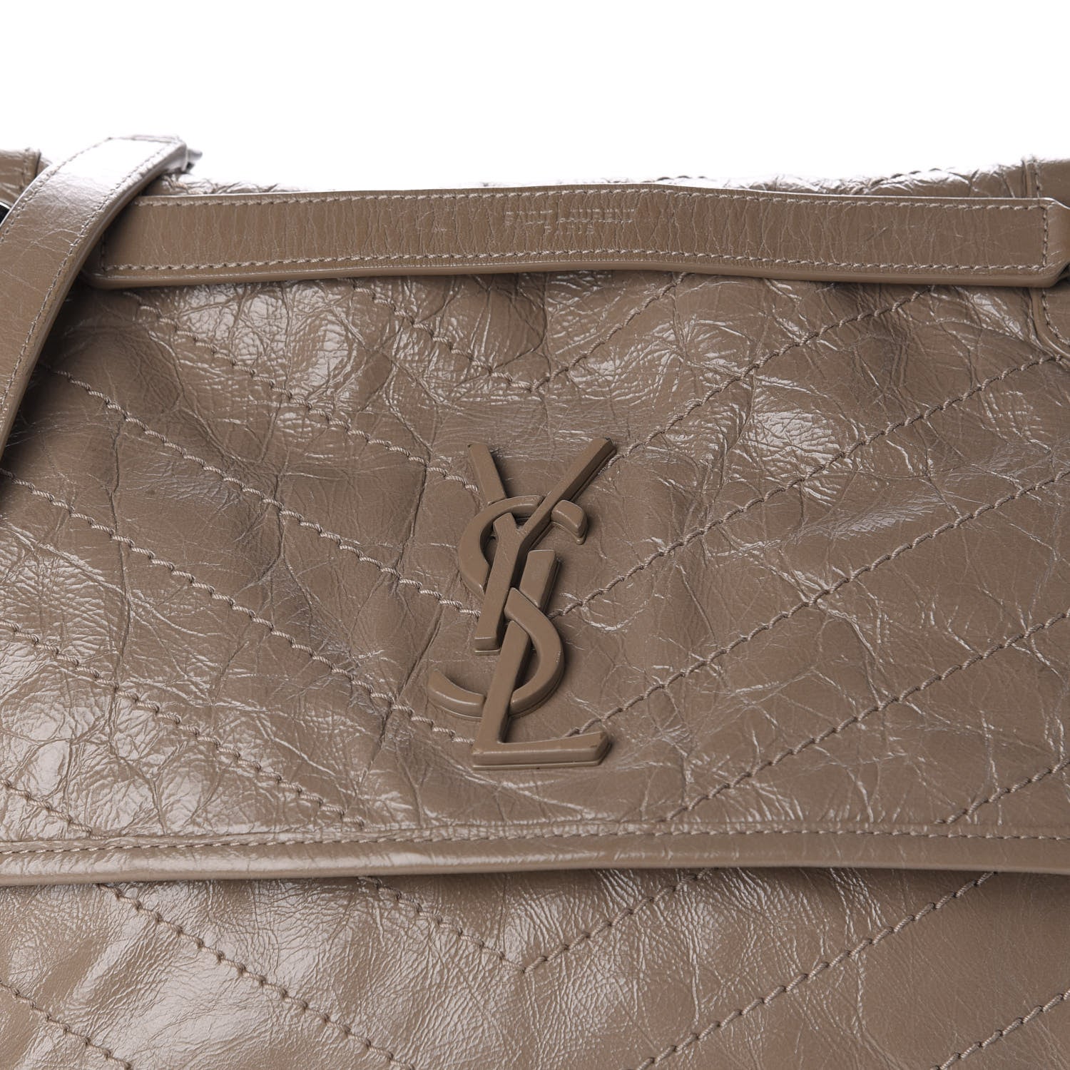 Saint Laurent Crinkled Calfskin Matelasse Monogram Medium Niki Chain Satchel Taupe 11 of 11
