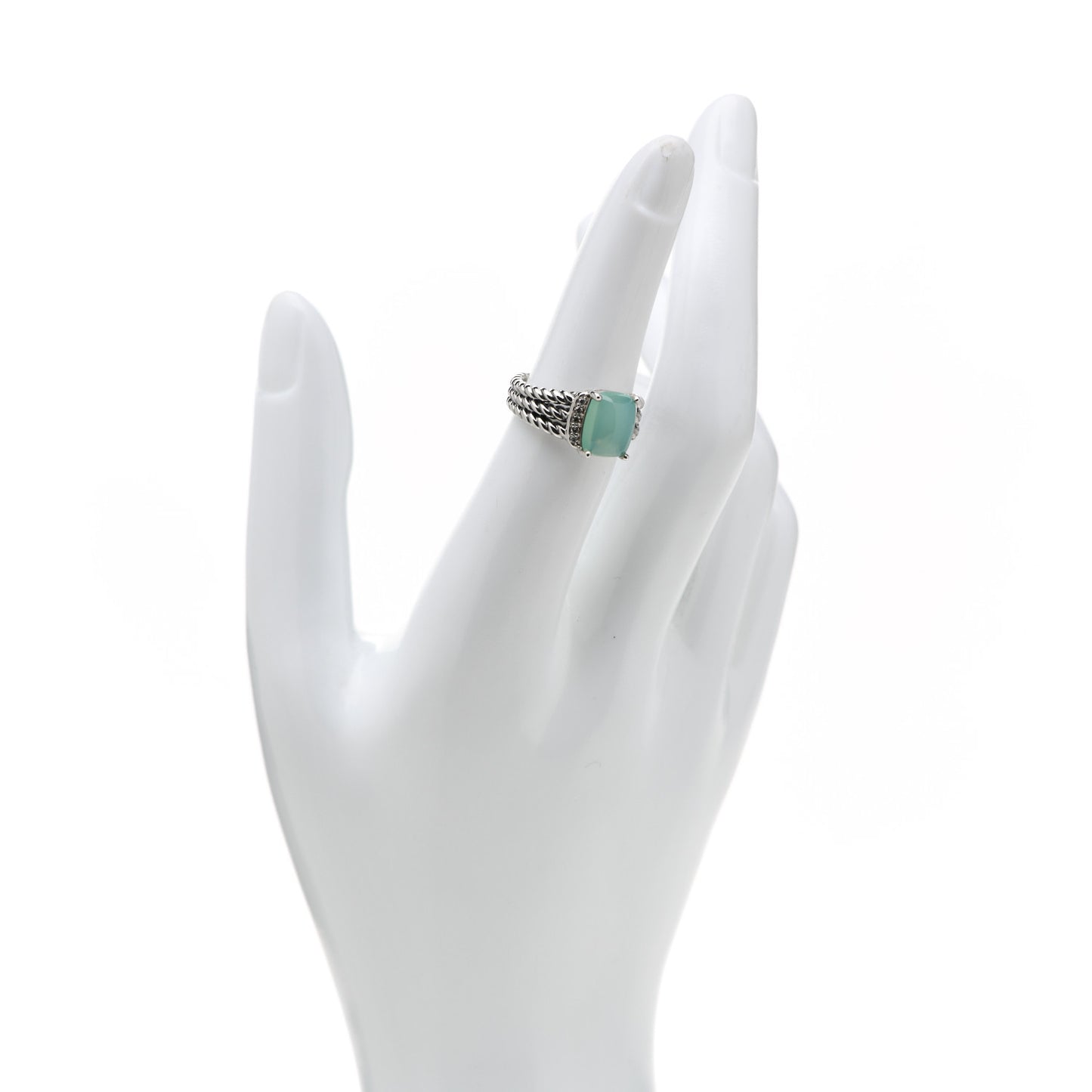 Sterling Silver Diamond Blue Chalcedony 10mm Petite Wheaton Ring 52 6