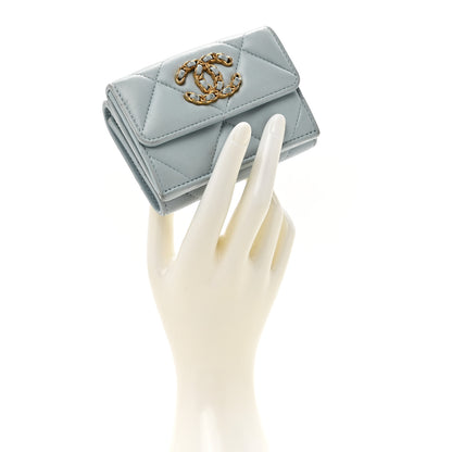 Chanel Lambskin Quilted Chanel 19 Flap Card Holder Light Blue 2 of 13