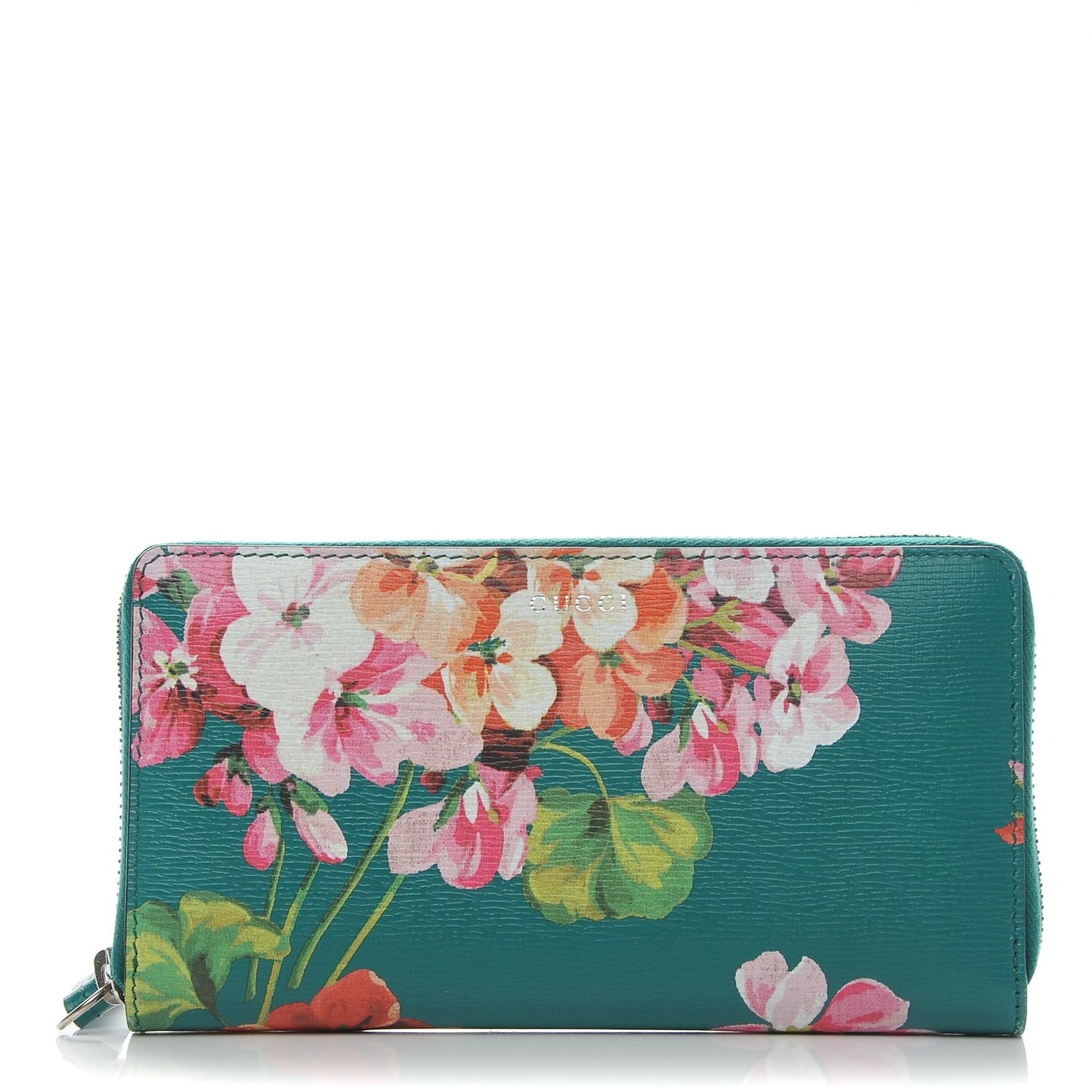 Calfskin Blooms Print Zip Around Wallet Bright Emerald Multicolor