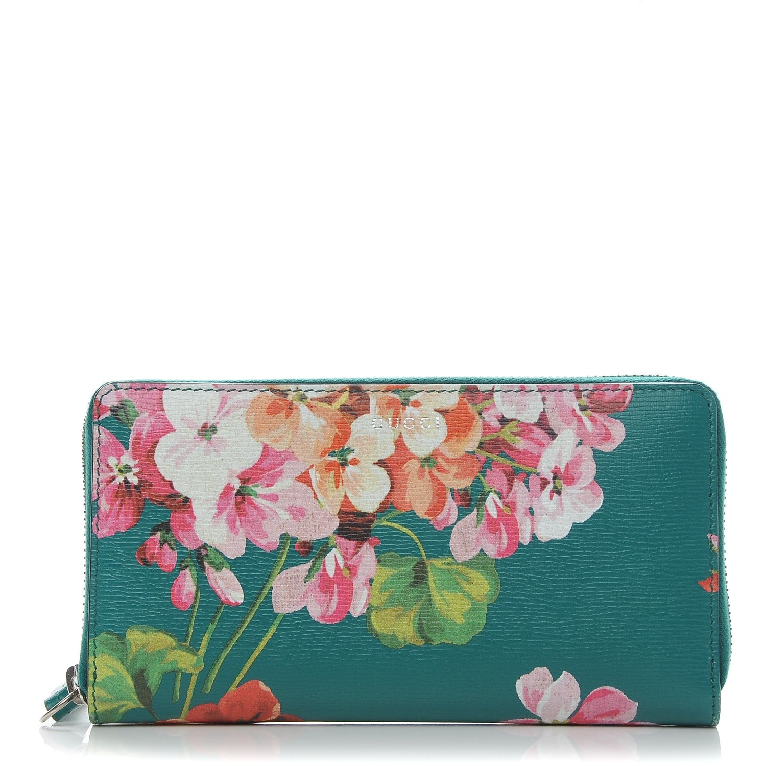 Gucci Calfskin Blooms Print Zip Around Wallet Bright Emerald Multicolor 1 of 6