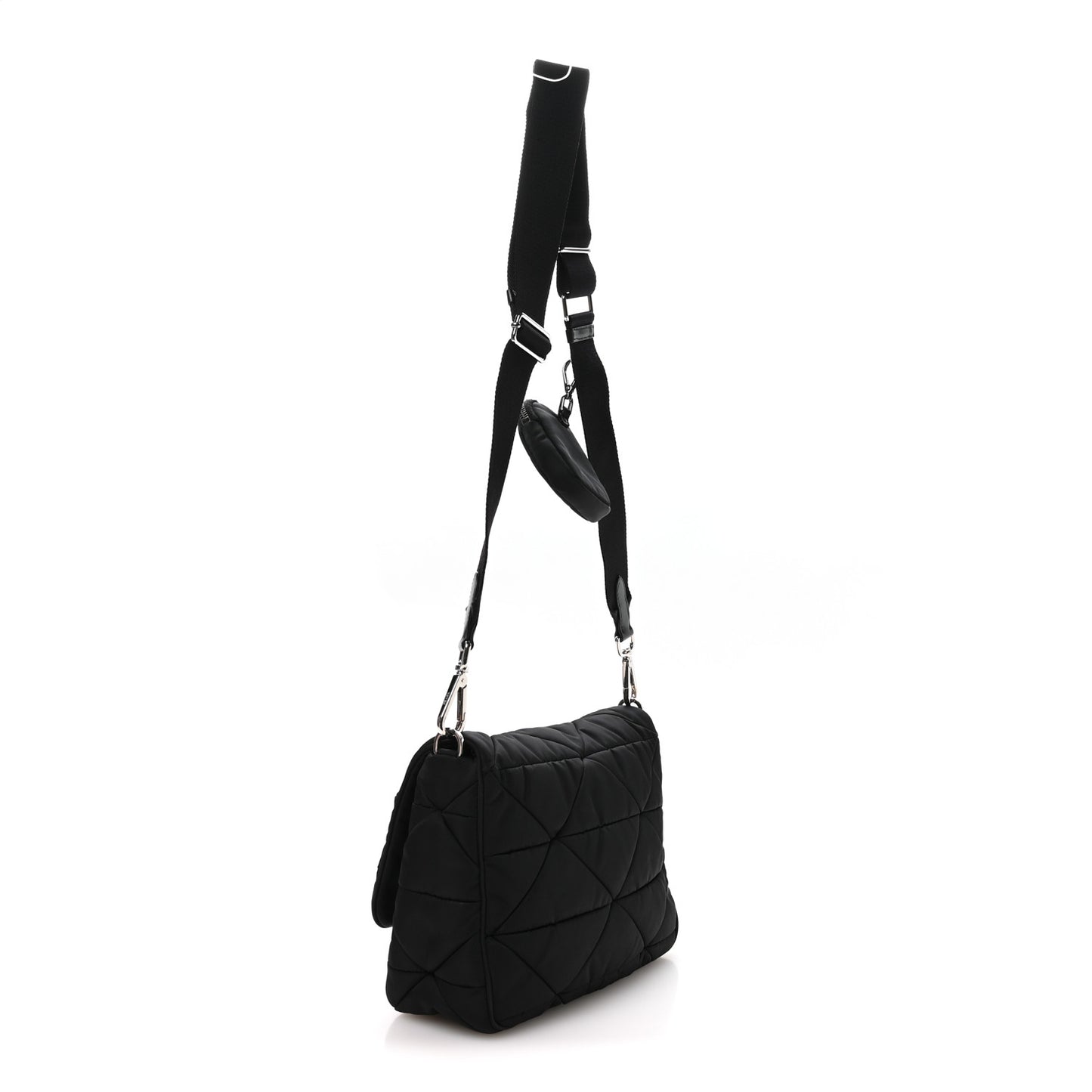 Re-Nylon Quilted Padded Flap Shoulder Bag Black
