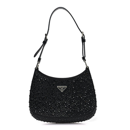 Prada Satin Crystal Cleo Adjustable Strap Shoulder Bag Black 1 of 10