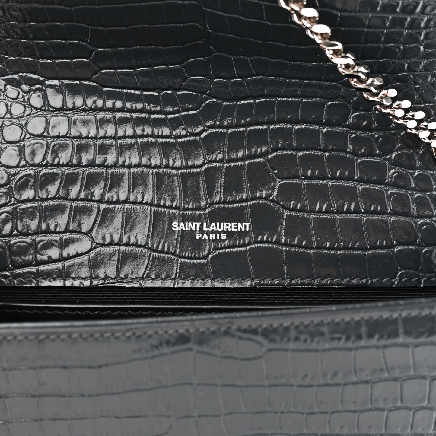 Calfskin Crocodile Embossed Small Classic Monogram Kate Tassel Satchel Smog