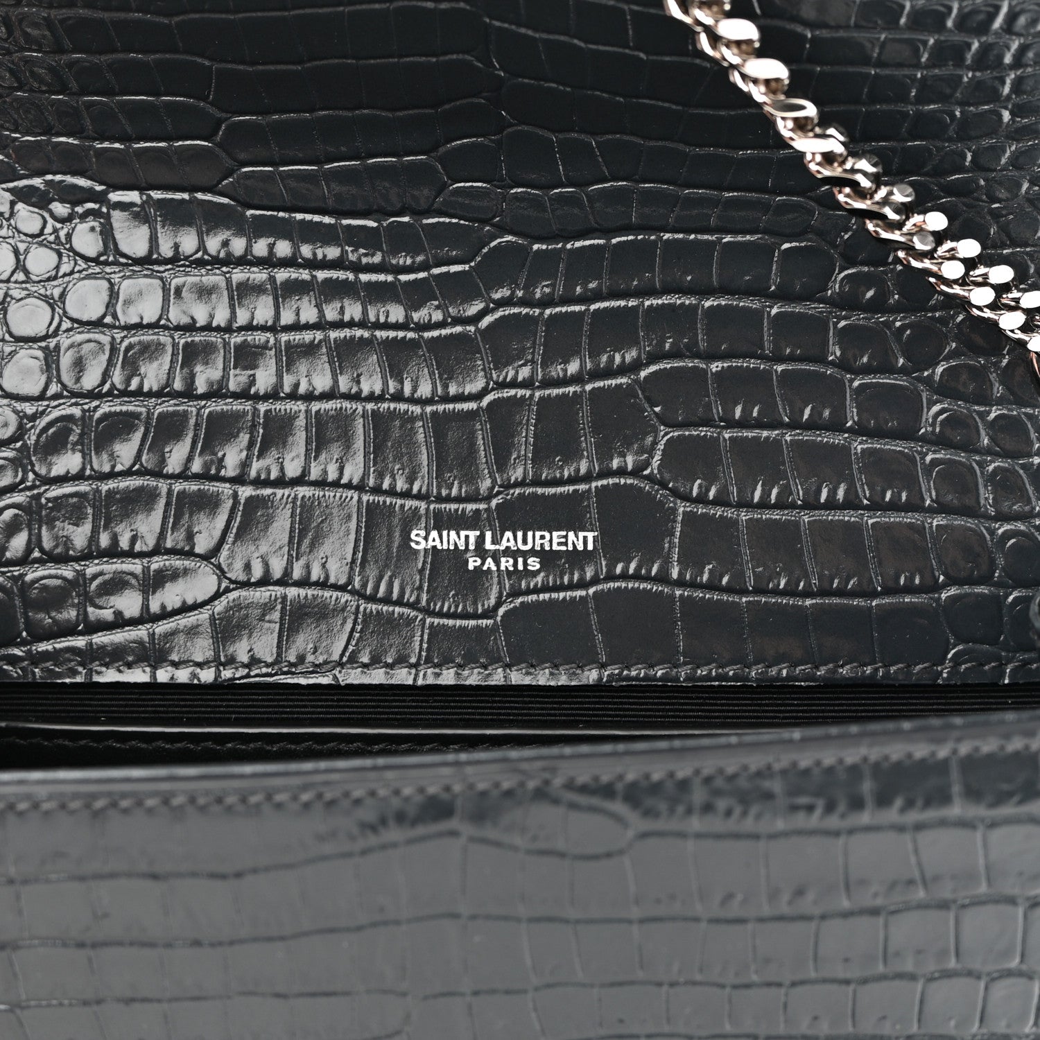 Saint Laurent Calfskin Crocodile Embossed Small Classic Monogram Kate Tassel Satchel Smog 6 of 9