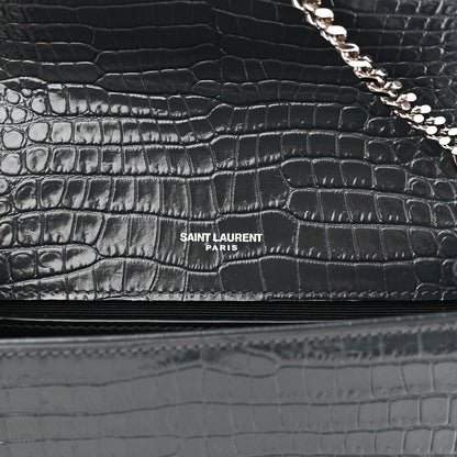 Saint Laurent Calfskin Crocodile Embossed Small Classic Monogram Kate Tassel Satchel Smog 6 of 9
