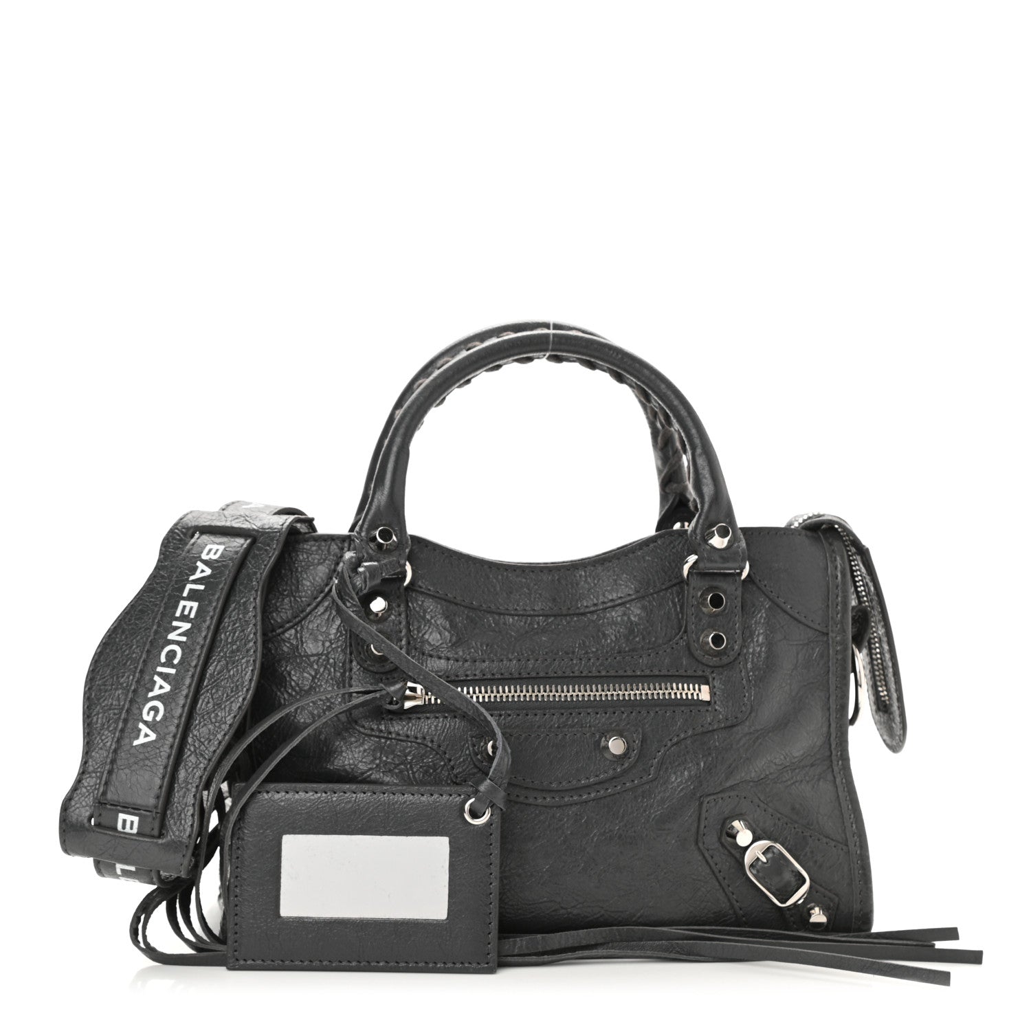 Balenciaga Agneau Classic Silver Hardware Mini City Logo Strap Gris Fossile White 1 of 8