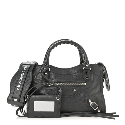Balenciaga Agneau Classic Silver Hardware Mini City Logo Strap Gris Fossile White 1 of 8