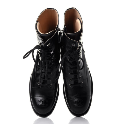 Chanel Calfskin Lace Up Combat Boots 41.5 Black 6 of 11