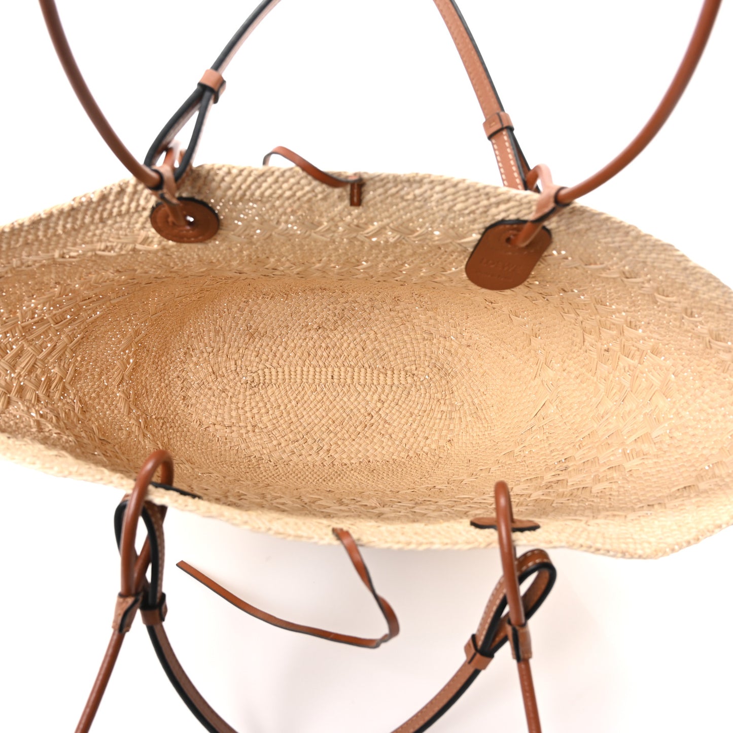 Calfskin Raffia Small Anagram Basket Tote Bag Natural Tan
