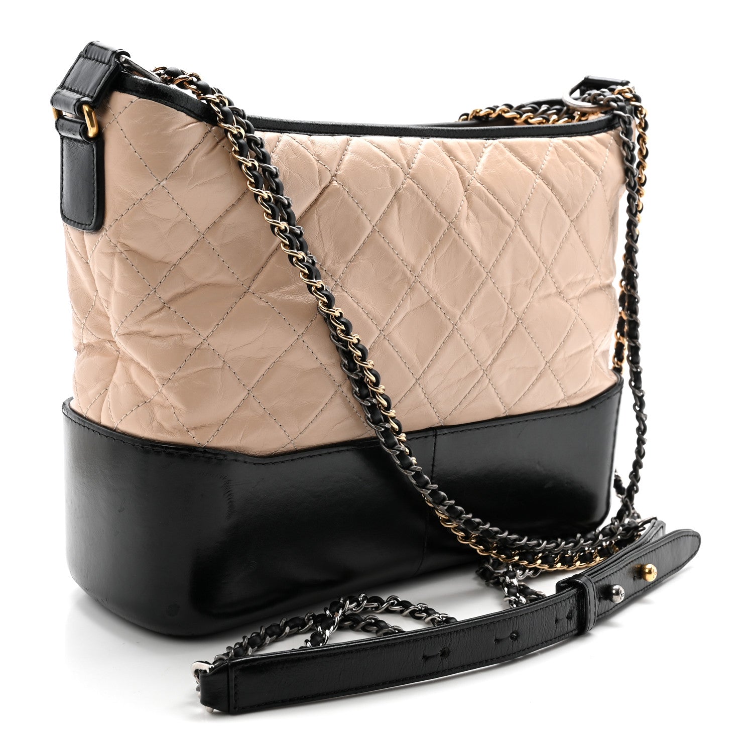 Chanel Aged Calfskin Quilted Medium Gabrielle Hobo Beige Black 3 of 14