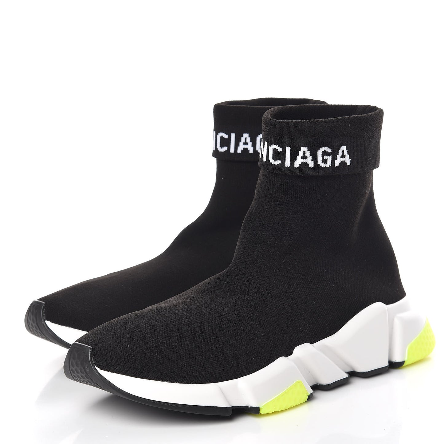 Neoprene Knit Womens Speed Cuffed Sneakers 39 Black White Yellow Fluo