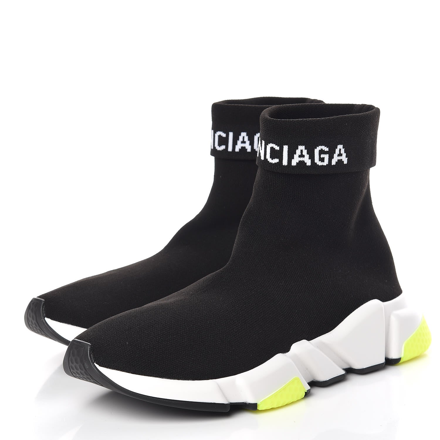 Balenciaga Neoprene Knit Womens Speed Cuffed Sneakers 39 Black White Yellow Fluo 3 of 9