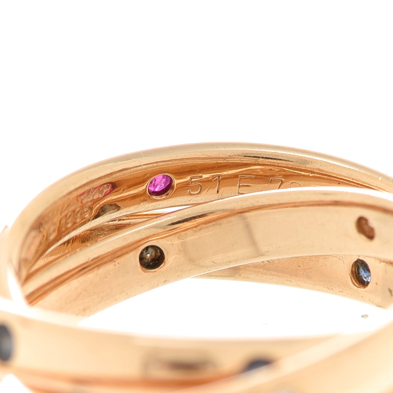 Cartier 18K Yellow Gold Diamond Sapphire Ruby Constellation Trinity Ring 51 5.75 4 of 5