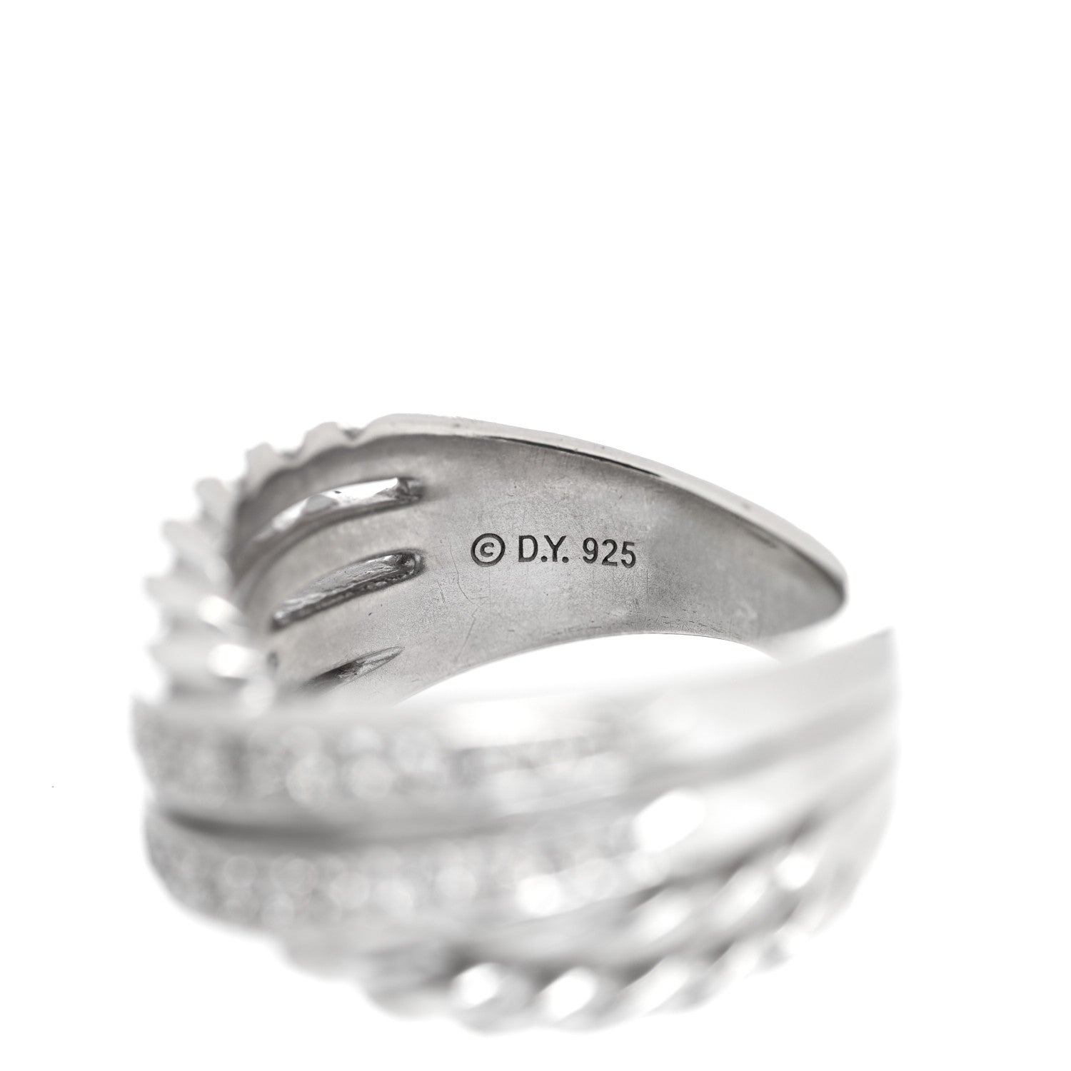 David Yurman Sterling Silver Pave Diamond 11mm Crossover Cable Ring 54 7 4 of 4