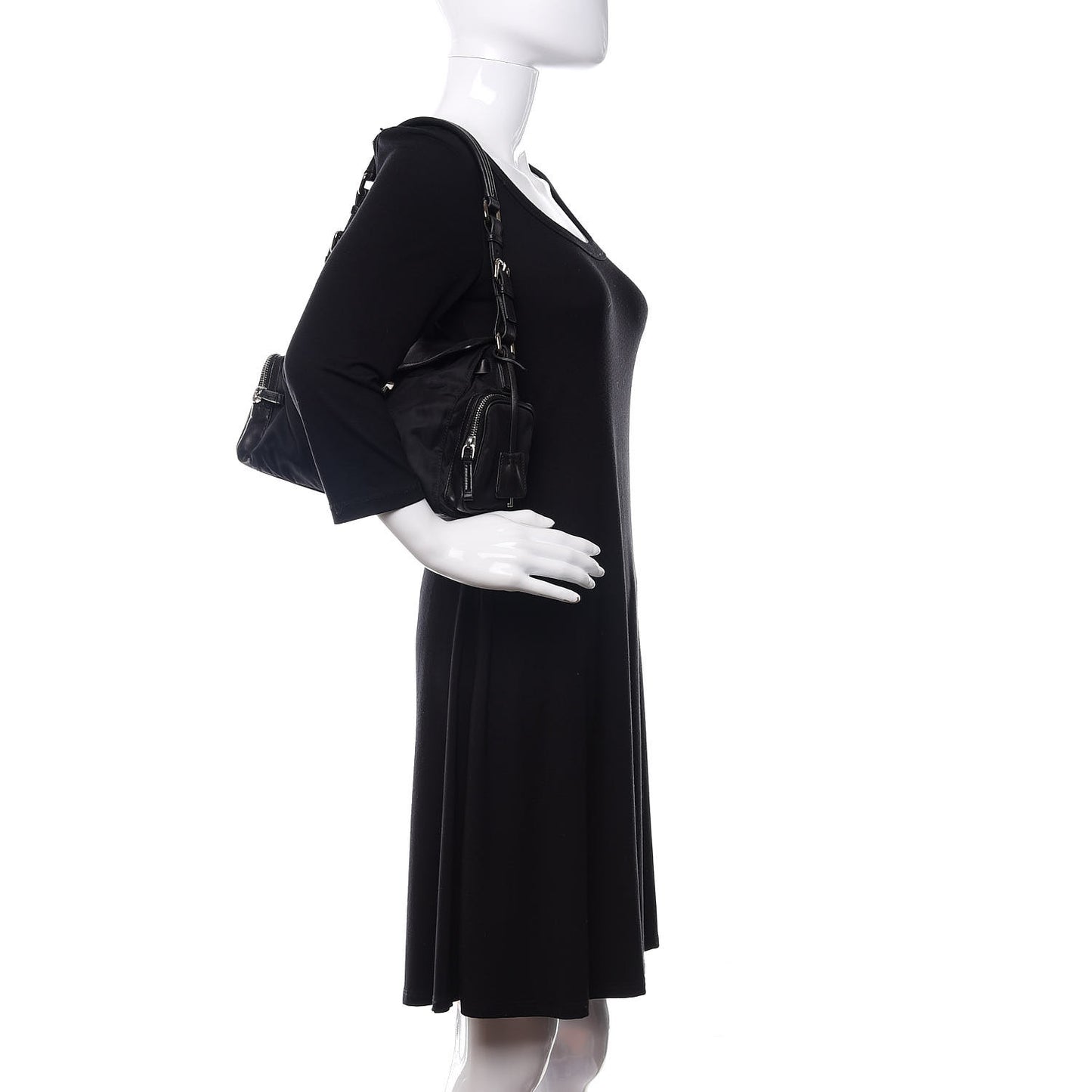 Soft Calfskin Tessuto Nylon Shoulder Bag Black