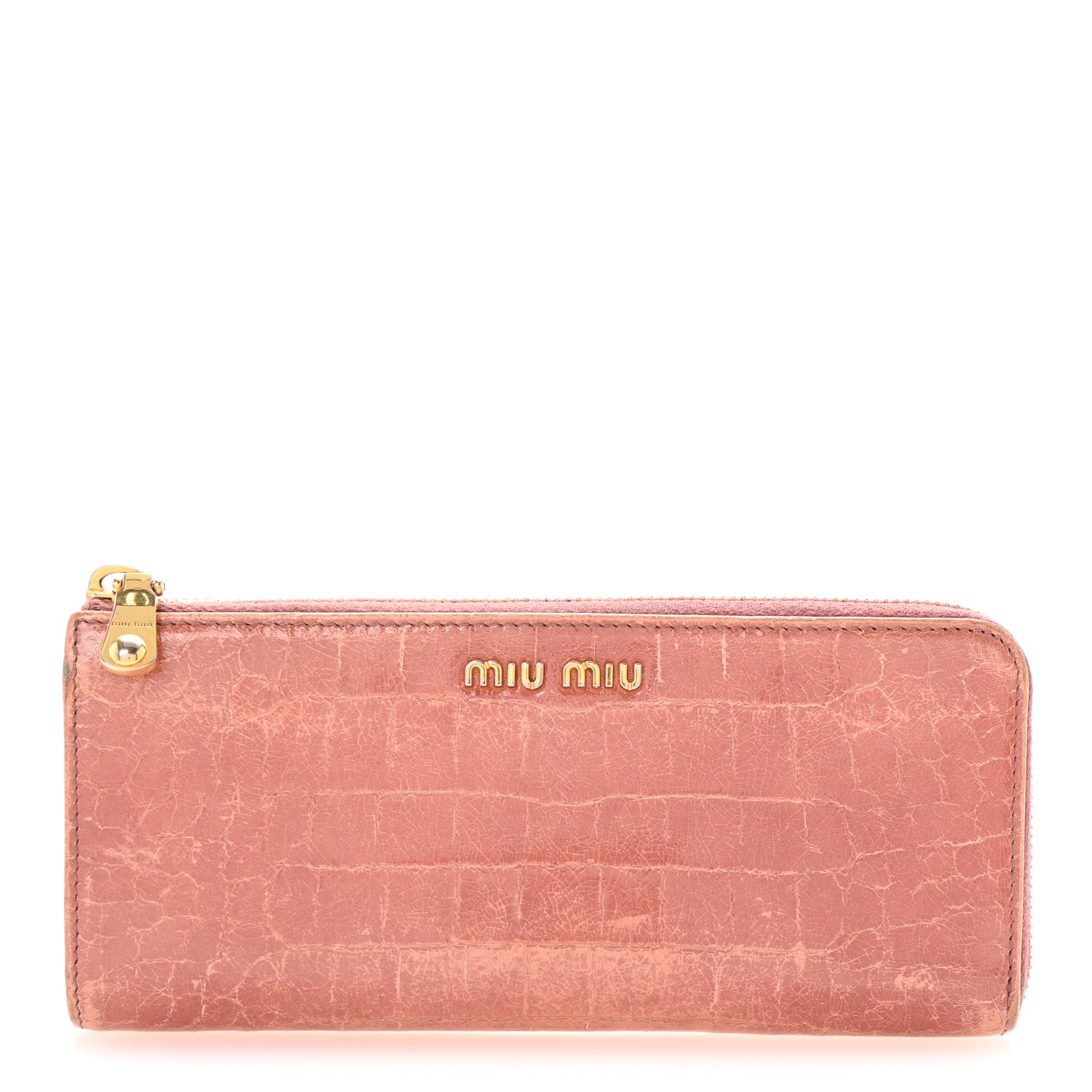 Miu Miu Vernice Crocodile Embossed Calfskin Zip Around Wallet Antico 1 of 6
