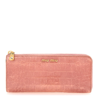 Miu Miu Vernice Crocodile Embossed Calfskin Zip Around Wallet Antico 1 of 6