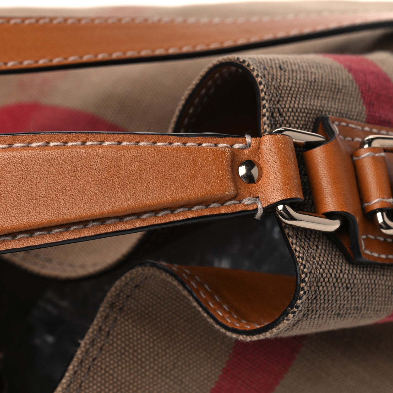 Burberry Canvas Mega Check Medium Ashby Hobo Saddle Brown 9 of 10