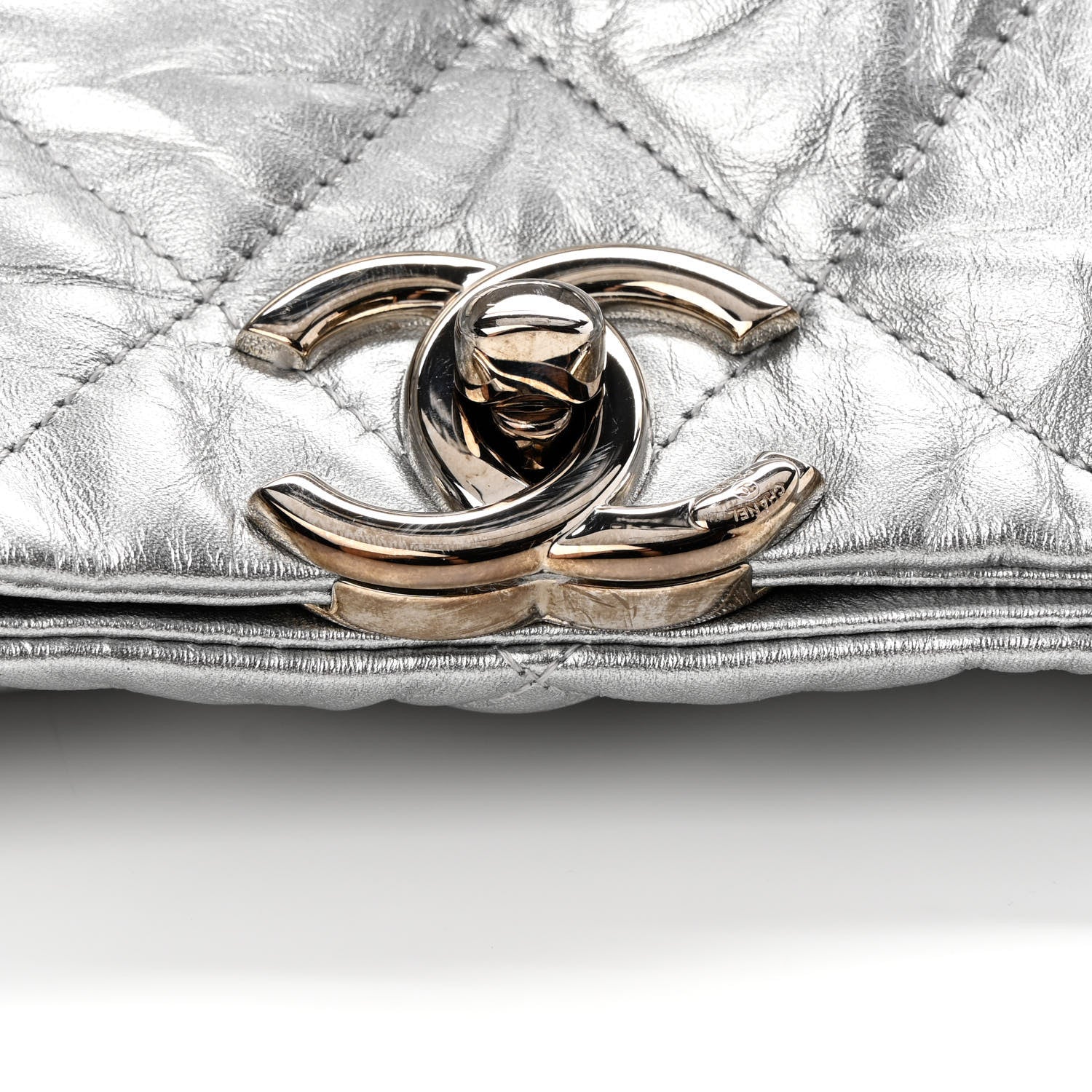 Chanel Metallic Crackled Calfskin Quilted Large Big Bang Hobo Silver 12 of 14