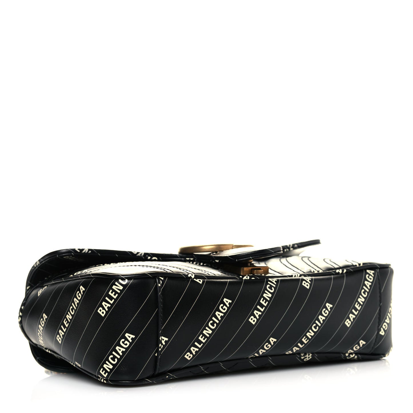X BALENCIAGA Calfskin Matelasse Logo Print Small GG Marmont Shoulder Bag Black