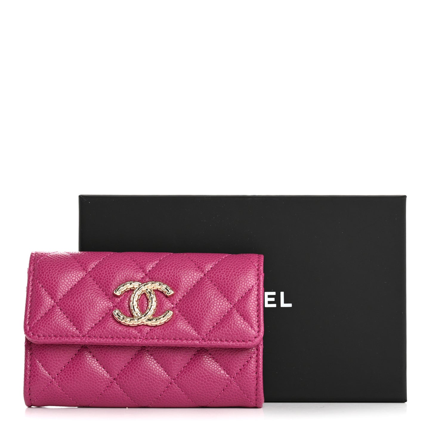Caviar Quilted Textured CC Flap Card Holder Purple