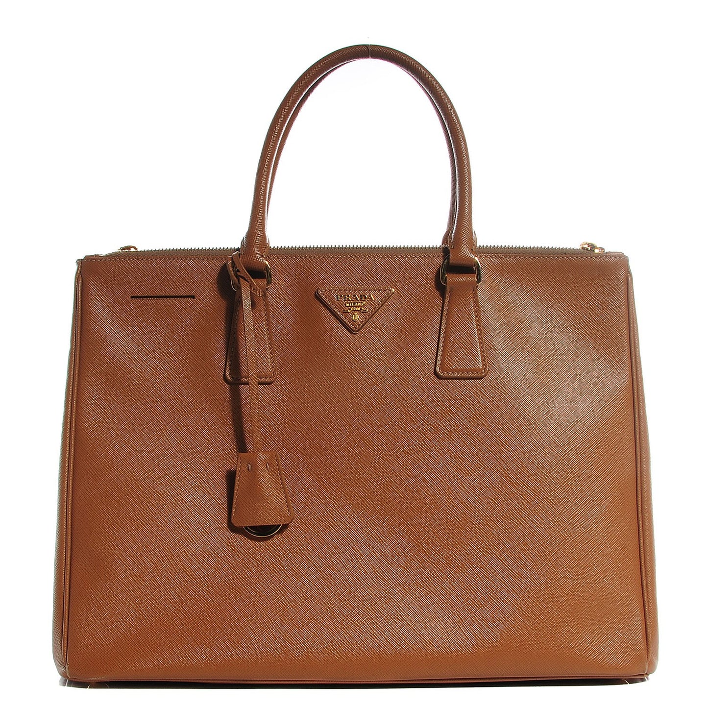 Saffiano Lux Large Double Zip Tote Caramel